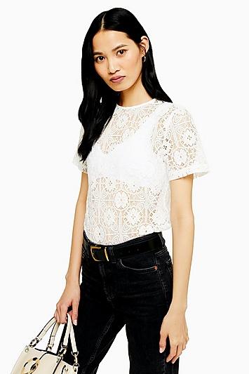 Topshop White Lace T-shirt