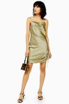 Topshop Tall Khaki Ruched Side Dress