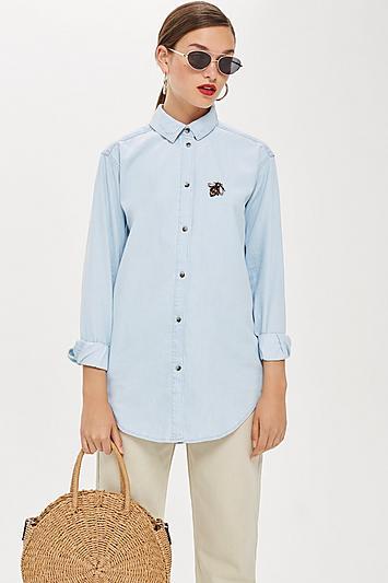 Topshop Denim Bee Embellished Shirt