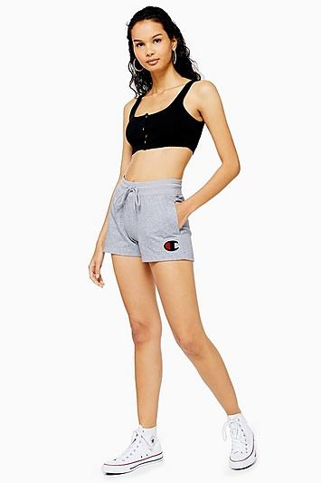 Topshop Grey Logo Shorts By Champion