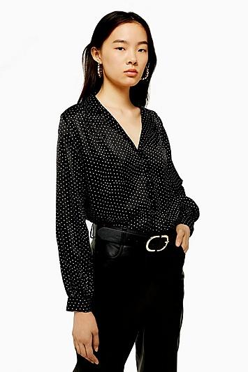 Topshop Scallop Satin Spot Blouse