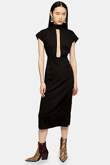 Topshop Plunge Tie Neck Midi Dress
