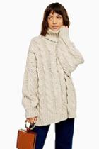 Topshop Oatmeal Chunky Knitted Cable Roll Neck Jumper