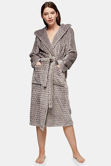 Topshop Mink Long Spot Textured Dressing Gown