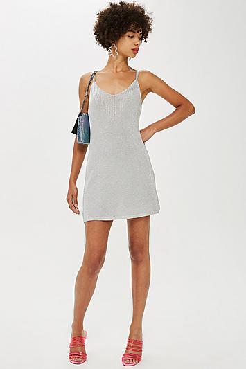 Topshop Ribbed Metallic Swing Dress