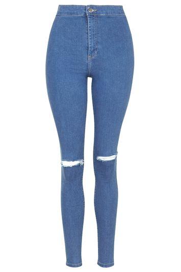Topshop Petite Pretty Blue Ripped Joni Jeans