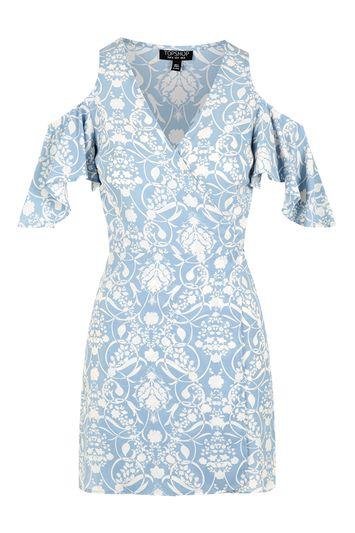 Topshop Print Cold Shoulder Wrap Dress