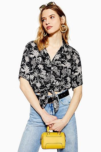 Topshop Tropical Knot Front Shirt