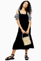 Topshop Black Denim D-ring Midi Pinafore Dress