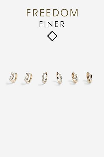 Topshop Freedom Finer 3 Pack Crystal Hoop Earrings