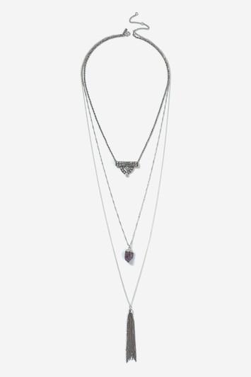 Topshop Stone & Tassel Multirow Necklace