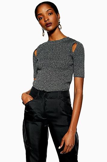 Topshop Spliced Knitted T-shirt
