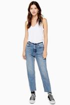 Topshop Mid Blue Raw Waistband Jeans