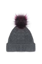 Topshop Grey Beanie With Purple Pom