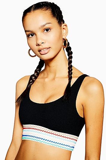 Topshop Crinkle Bikini Top With Elastic Trim