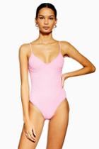 Topshop Pink Shirred Cami Swimsuit