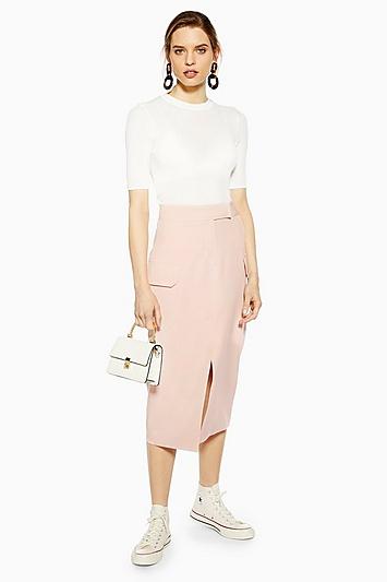 Topshop Nude Split Utility Midi Skirt