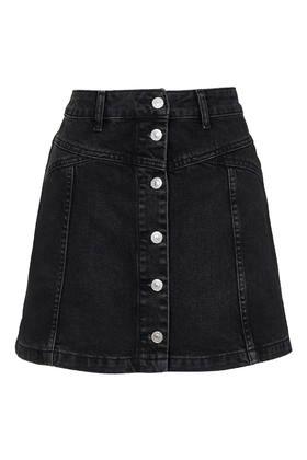 Topshop Petite Moto Button Seam Denim Skirt