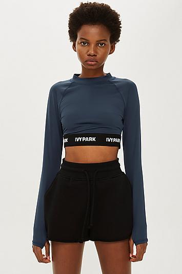 Topshop Long Sleeve Logo Tape Crop Top By Ivy Park