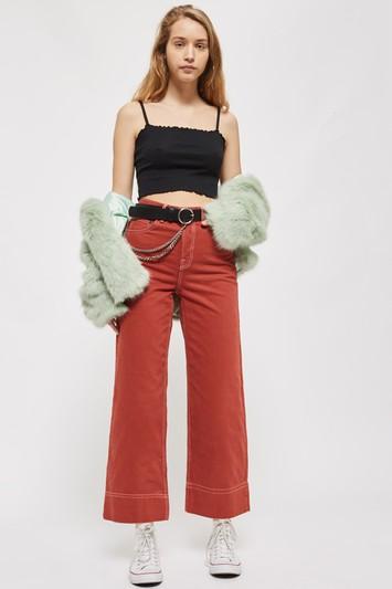 Topshop Petite Terracotta Cropped Wide Leg Jeans