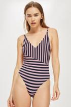 Topshop Stripe Block Plunge Swimsuit