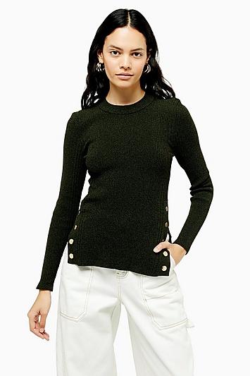 Topshop Knitted Button Side Top