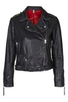 Topshop Distressed Belted Leather Jacket