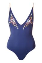 Topshop Embroidered Plunge Swimsuit