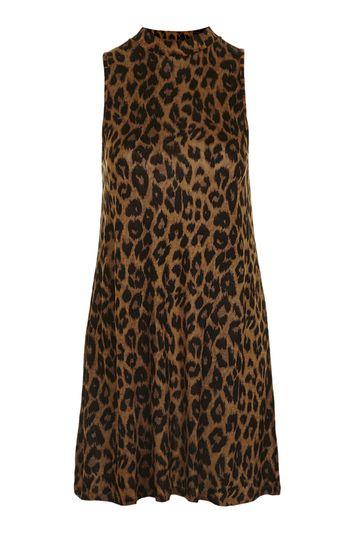 Topshop Leopard High Neck Flippy Tunic Top