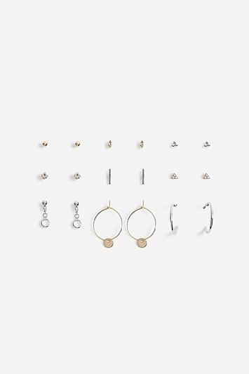 Topshop Pack Of 9 Mixed Metal Earrings