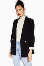 Topshop Black Double Breasted Blazer With Linen