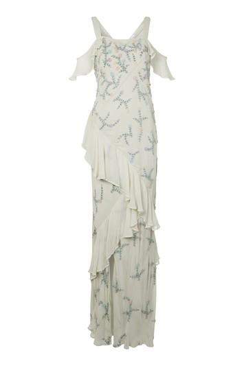 Topshop *beaded Ruffle Cold Shoulder Maxi Dress