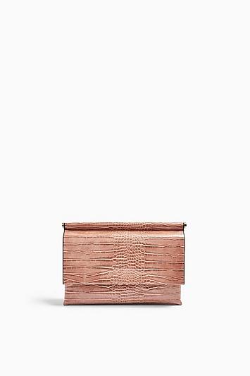 Topshop Clara Nude Crocodile Clutch Bag
