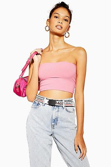 Topshop Blush Pink Ribbed Bandeau Top