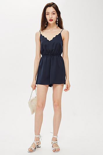 Topshop Scallop Satin Playsuit