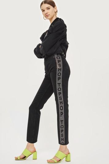 Topshop Moto Diamante Logo Straight Leg Jeans