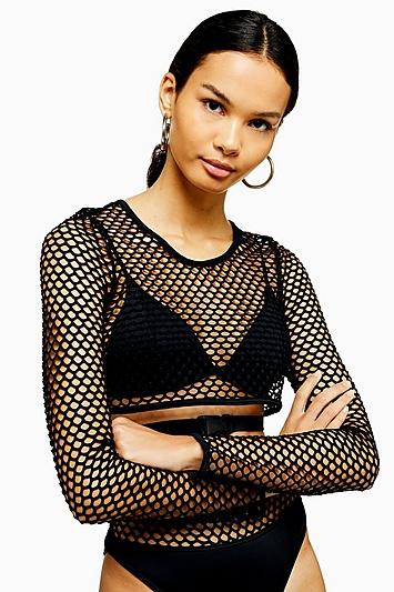 Topshop Black Premium Bonded Mesh T-shirt