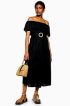 Topshop Black Ruffle Bardot Midi Dress