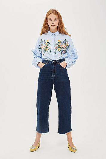 Topshop Indigo Cropped Wide Leg Jeans
