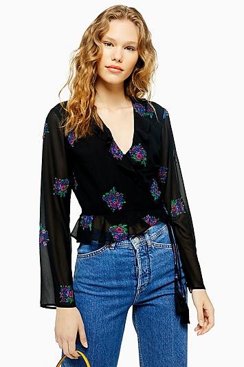 Topshop Ruffle Embellished Wrap Blouse