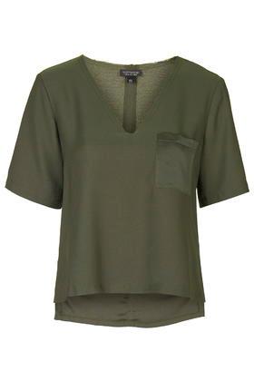 Topshop Raw V-neck Tee With Pocket