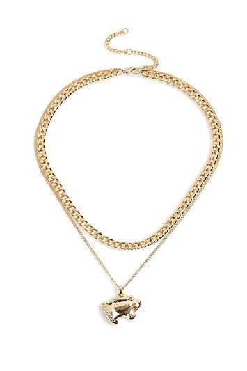 Topshop *panther Charm Gold Multirow Necklace