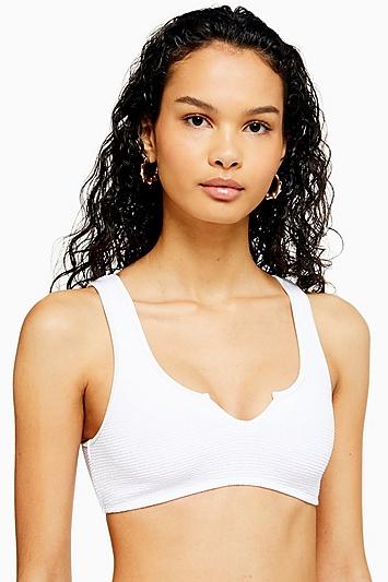 Topshop White Crinkle Notch Crop Top
