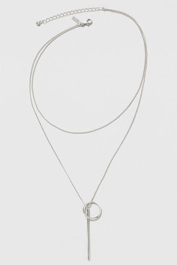 Topshop Silver Circle And Stick Multirow Necklace