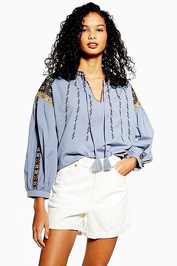 Topshop Balloon Sleeve Smock Blouse
