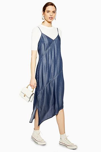 Topshop Indigo Asymmetric Midi Dress