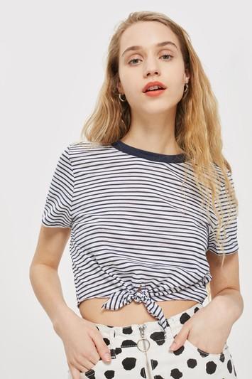 Topshop Petite Stripe Knot Front T-shirt