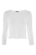 Topshop White 3/4 Sleeve Waffle Top