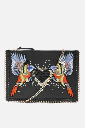 Topshop Leather Heart And Bird Cross Body Bag