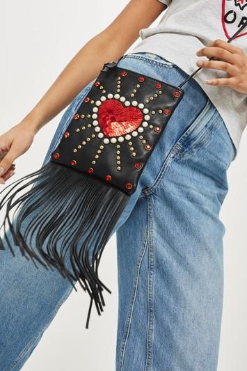 Topshop Leather Loveheart Cross Body Bag
